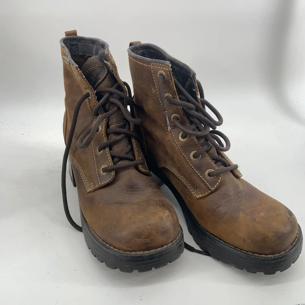 Skechers Vintage y2K Brown Leather Chunky Platform Block Heel Boots size 8 1253 - Picture 2 of 8